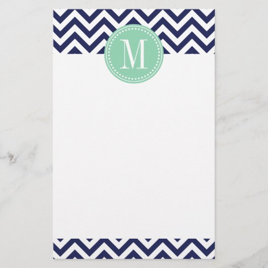 Navy Chevron Zigzag gepersonaliseerd monogram Briefpapier (Voorkant)