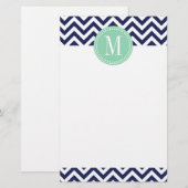 Navy Chevron Zigzag gepersonaliseerd monogram Briefpapier (Voorkant / Achterkant)