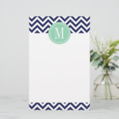 Navy Chevron Zigzag gepersonaliseerd monogram Briefpapier (Staand voorkant)