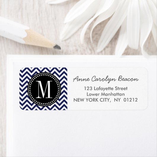 Navy Chevron Zigzag gepersonaliseerd monogram Etiket (Insitu)