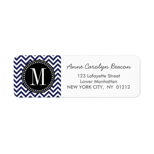 Navy Chevron Zigzag gepersonaliseerd monogram Etiket (Voorkant)