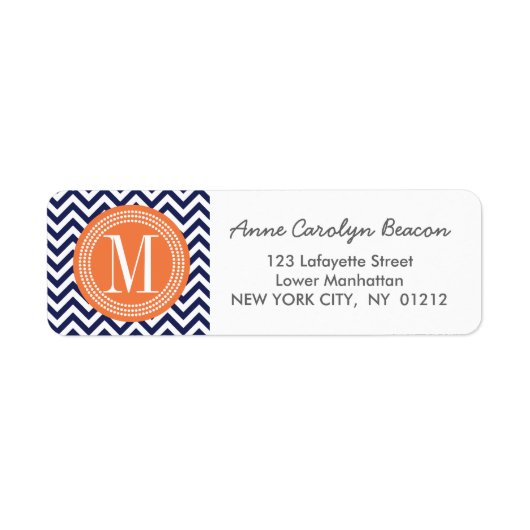 Navy Chevron Zigzag gepersonaliseerd monogram Etiket (Voorkant)