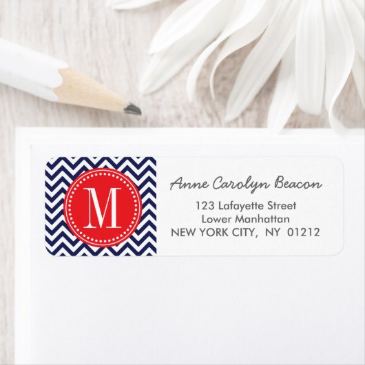 Navy Chevron Zigzag gepersonaliseerd monogram Etiket (Insitu)