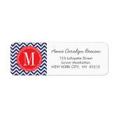 Navy Chevron Zigzag gepersonaliseerd monogram Etiket (Voorkant)