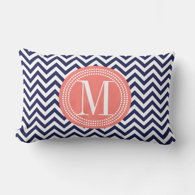 Navy Chevron Zigzag gepersonaliseerd monogram Kussen (Voorkant)
