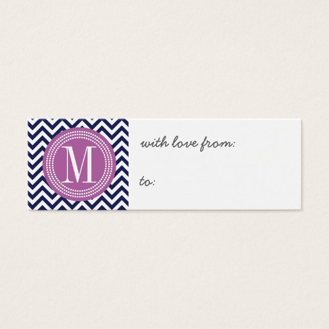 Navy Chevron Zigzag gepersonaliseerd monogram Mini Visitekaartjes (Voorkant)