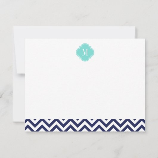 Navy Chevron Zigzag gepersonaliseerd monogram Notitiekaartje (Achterkant)