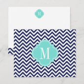 Navy Chevron Zigzag gepersonaliseerd monogram Notitiekaartje (Voorkant / Achterkant)