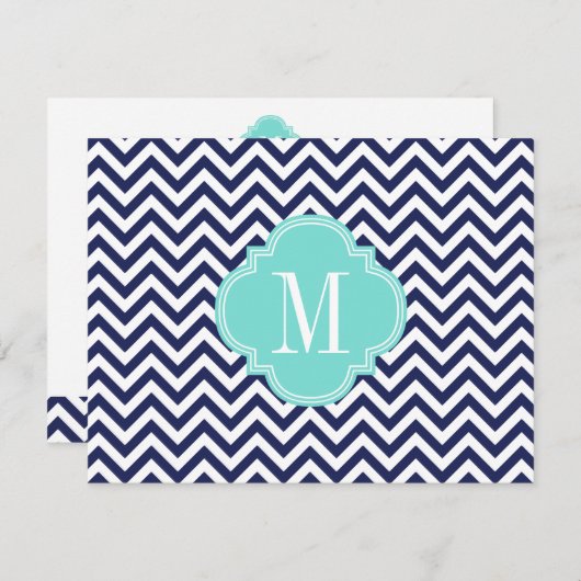 Navy Chevron Zigzag gepersonaliseerd monogram Notitiekaartje (Voorkant / Achterkant)