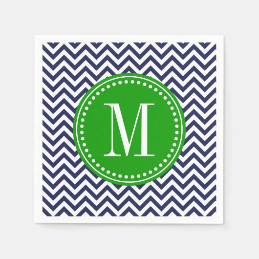 Navy Chevron Zigzag gepersonaliseerd monogram Servetten (Voorkant)