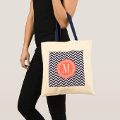 Navy Chevron Zigzag gepersonaliseerd monogram Tote Bag (Voorkant (product))