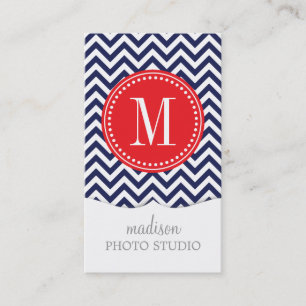 Navy Chevron Zigzag gepersonaliseerd monogram Visitekaartje