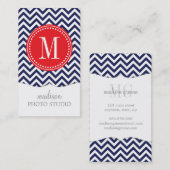Navy Chevron Zigzag gepersonaliseerd monogram Visitekaartje (Voorkant / Achterkant)