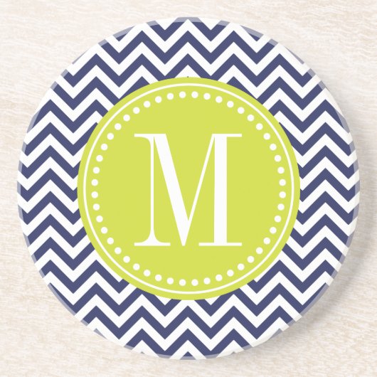Navy Chevron Zigzag gepersonaliseerd monogram Zandsteen Onderzetter (Voorkant)