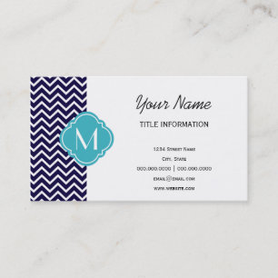 Navy Chevron Zigzag Stripes met monogram Visitekaartje