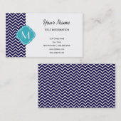 Navy Chevron Zigzag Stripes met monogram Visitekaartje (Voorkant / Achterkant)