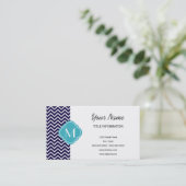 Navy Chevron Zigzag Stripes met monogram Visitekaartje (Staand voorkant)