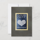 Navy Chevrongoud Hart RSVP eenvoudig elegant (Voorkant)