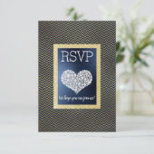 Navy Chevrongoud Hart RSVP eenvoudig elegant (Staand voorkant)