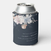 Navy Chic Blush Waterverf Bloemen Bruiloft Blikjeskoeler (Blikje Achterkant)