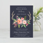 NAVY CHIC BOHO BLUSH ANTLER FLORAL VRIJGEZELLENFEE KAART (Staand voorkant)