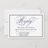 Navy Chic Calligraphy Script Wedding Reply Kaart (Voorkant)