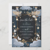 Navy Chic Gouden Kroonluchter Bewaar De Datum Kaart (Voorkant)