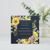 NAVY CHIC SUNFLOWER EUCALYPTUS PINE FLORAL WEDING KAART (Staand voorkant)