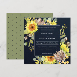 NAVY CHIC SUNFLOWER EUCALYPTUS PINE FLORAL WEDING KAART