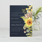 NAVY CHIC SUNFLOWER EUCALYPTUS PINE FLORAL WEDING KAART (Staand voorkant)
