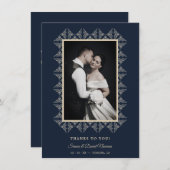 Navy Chic Wedding Flourish Lace Framed Photo Bedankkaart (Voorkant / Achterkant)