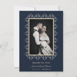 Navy Chic Wedding Flourish Lace Framed Photo Bedankkaart