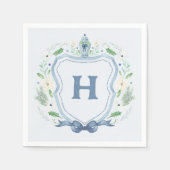 Navy Chinoiserie Crest Monogram Servet (Voorkant)