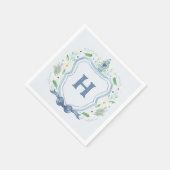 Navy Chinoiserie Crest Monogram Servet (Hoek)