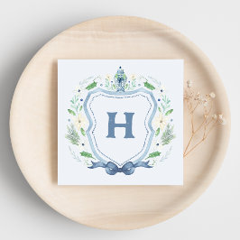 Navy Chinoiserie Crest Monogram Servet