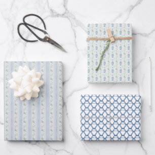 Navy Chinoiserie Preppy Inpakpapier Vel