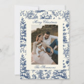 Navy Chinoiserie Toile De Jouy Photo Christmas Feestdagenkaart (Voorkant)