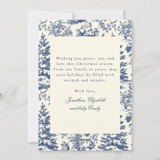 Navy Chinoiserie Toile De Jouy Photo Christmas Feestdagenkaart (Achterkant)