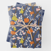 Navy Chinoiserie Vogels en Pagodes Inpakpapier Vel (In situ)