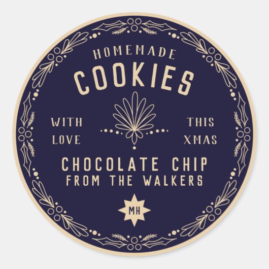 Navy Chocolate Cookie Kerst DIY cadeaueletiket  Ronde Sticker (Voorkant)