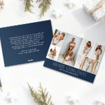 NAVY Christmas Elegant 6 Collage Fotobericht Feestdagenkaart<br><div class="desc">Deel de hoogtepunten van uw familie met deze kerstkaart van het jaar in de review met een eenvoudig, minimaal en strak ontwerp. De voorkant bevat een moderne 6-foto collage in combinatie met de feestelijke begroeting "Merry Christmas" in een elegant serif lettertype over een klassieke en chique Navy Blue kleur, met...</div>