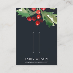 NAVY CHRISTMAS HOLLY BERRY HAIR CLIP DISPLAY CARD VISITEKAARTJE