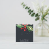 NAVY CHRISTMAS HOLLY BERRY STUD EARRING DISPLAY VIERKANTE VISITEKAARTJE (Staand voorkant)