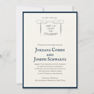 Navy Chuppah Leaves Jwish Wedding Invitation Kaart