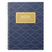 Navy Circle Wave Pattern Gold Name Sjabloon Notitieboek (Voorkant)