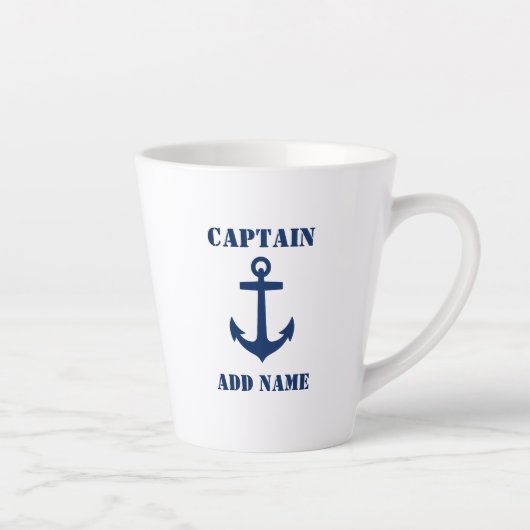 Navy Classic Anker Captain Boat of Naam 2 zijdig Latte Mok (Rechts)