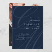 Navy Classic Elegance kalligrafie monogram bruilof Kaart (Voorkant / Achterkant)