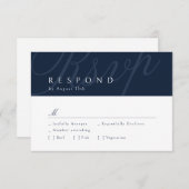 Navy Classic Elegantie Kalligrafie Bruiloft RSVP (Voorkant / Achterkant)