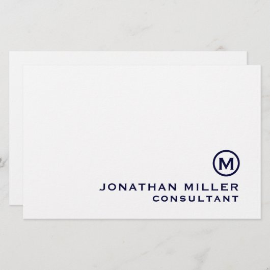 Navy Classic Monogram - Aangepast verhaal Briefpapier (Voorkant / Achterkant)