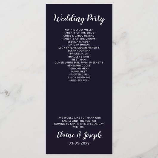 Navy Classic Monogram Trouwprogramma's Programmakaart (Achterkant)